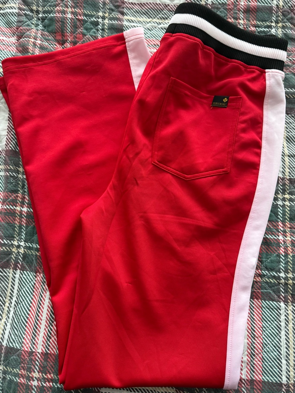 Screenshot Men’s Red Jogger Pants White Side Stripe Logo Drawstring Knit L
